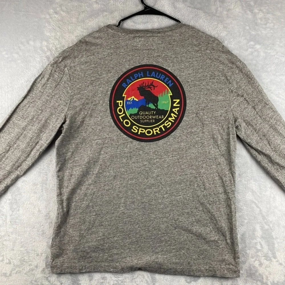 Polo Country Ralph Lauren Shirt Mens Medium Gray Polo Sportsman Logo Long Sleeve